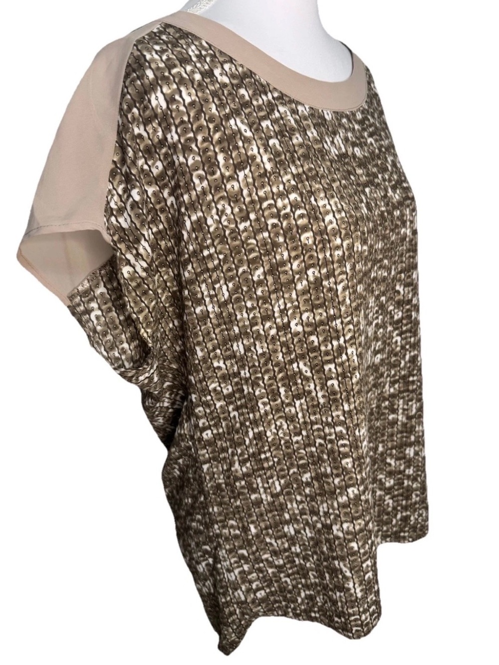 Bellatrix Taupe Abstract Print Tie Back Blouse Small